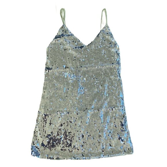 Silver sequin mini-dress with spaghetti straps - brand unknown - Picture 1 of 2